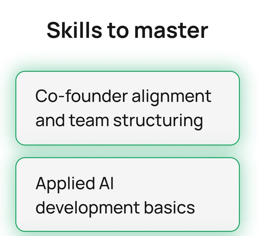 A “Skills to master” list where completing steps unlocks the next skill.